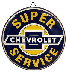 Super Chevy Service High Gloss Metal Button Sign 12″ Dia Man Cave or Garage