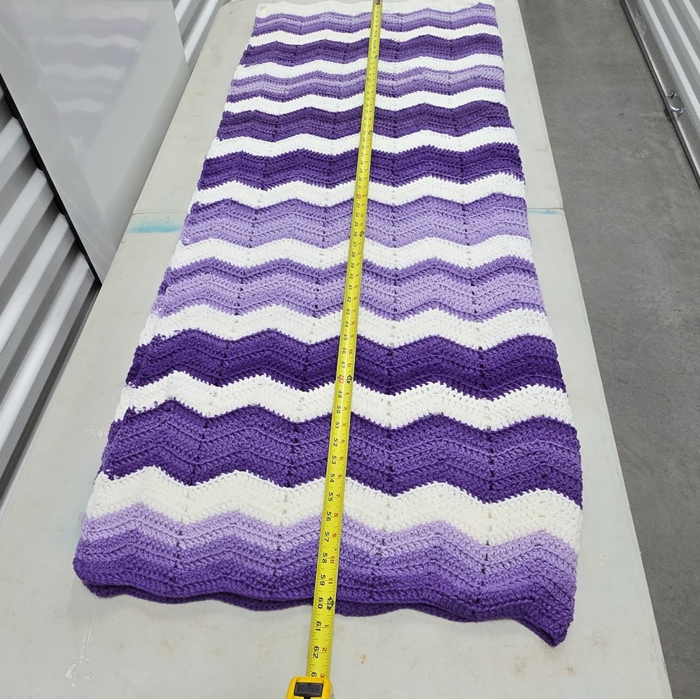 Handmade Crocheted Chevron Sofa Throw Blanket Bohemian Textured Purple 62×44