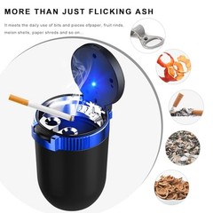 Car Ashtray with Lid, Detachable Stainless Steel Smokeless Ash Tray with Blue