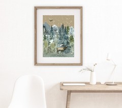 Wilderness Wall Art – Forest Wildlife Rustic 8 x 10 Inch, Green, Brown, beige