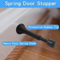 2Pack Spring Door Stopper Flexible Adjustable 3 to 4.5 Inch Black Wall Protector