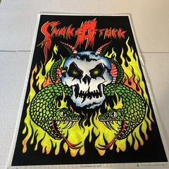 Vintage Blacklight Poster 1836 Snake Attack Skull Serpent Detailed Vibrant
