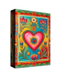 Sacred Heart Mexican Folk Art Canvas Print, Colorful Milagro Style Floral Decor
