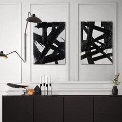 Black And White Abstract Wall Art – Black 12″ x 16″ x 2 Panels Black White