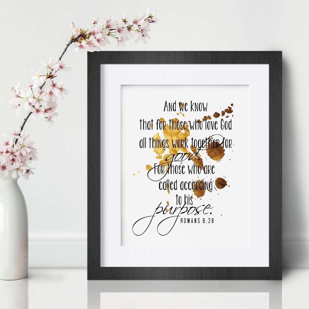 Romans 8:28 Bible Inspirational Wall Art Print Motivational Quote Poster Decor