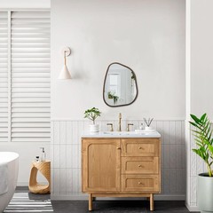 Hlfmvwe Asymmetrical Wall Mirror Irregular Wood Frame Modern Unique