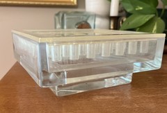 VTG Glass Frog Square Flower Arrangement Lucite Top MCM Modern 6.25” x 6.25”