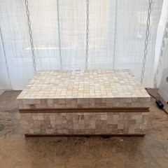 Vintage Palecek Tesselated Capiz Shell Mosaic Tile Large Keepsake Box Suede 11×7