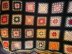 Vintage Afghan Throw Crochet Granny Squares Handmade Multi Colors 65” by 85”