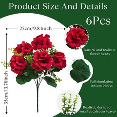 Artificial Geranium Flowers for Outdoor Decoration, 6 Bundles UV Resistant Silk