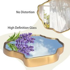 Irregular Wall Mirror Gold, Asymmetrical Wavy Mirrors Decoartive for Bathroom,