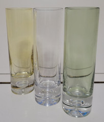 3 KROSNO CYLINDER VASES THICK BOTTOMS WITH BUBBLE YELLOW CLEAR GREEN 8 INCHES