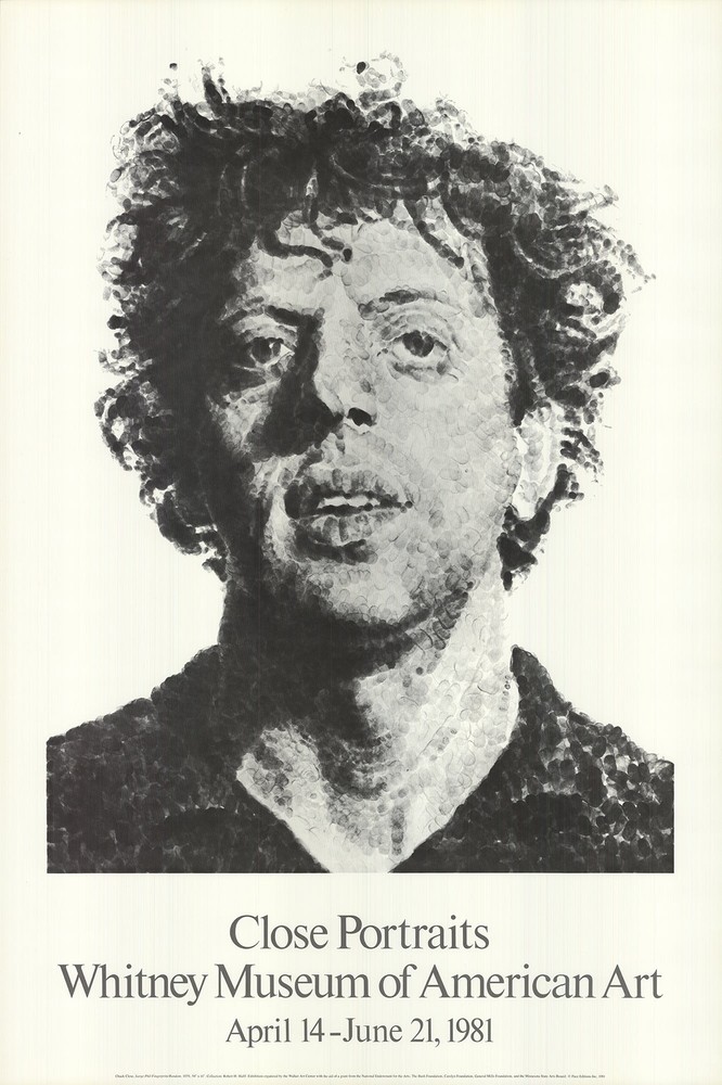 CHUCK CLOSE Large Phil Fingerprint 38.5″ x 26″ Poster 1981 Realism Black & White