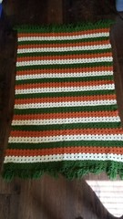 Afghan Blanket Handmade Pattern In Fall Colors Orange Green White 42″ x 68″