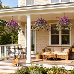 Artificial Hanging Fake Flowers with Basket Plants for Outdoor Decoration, Fa…