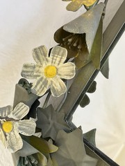 Vintage Tole Mirror Rectangular with Metal Floral and Vine Border