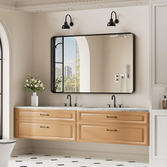 Matte Black 30×48 Inch Rounded Rectangle Wall Mirror for Bathroom & Living Room