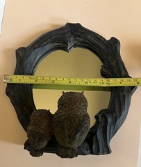 Vintage Resin Owl Family Tabletop Faux Wood Mirror 8 Inches