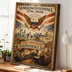 US 250th Anniversary Frog Wall Art Patriotic American Flag Poster Decor