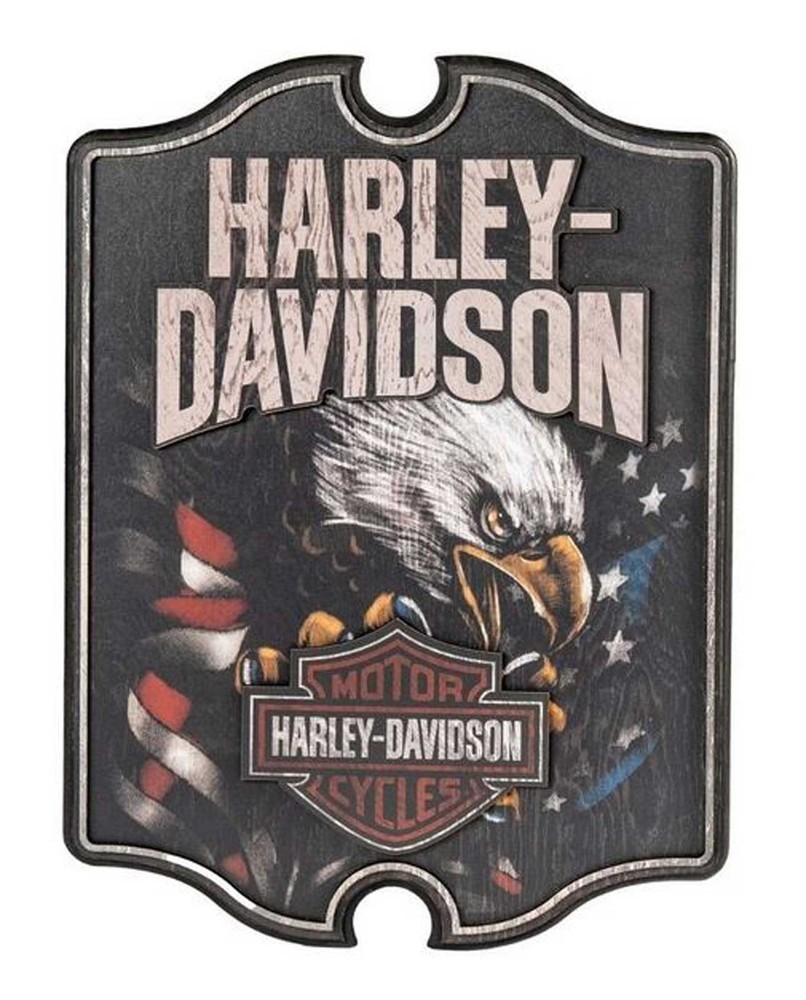 Harley-Davidson Patriotic Eagle Bar & Shield Logo Wooden Pub Sign, Black