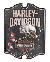 Harley-Davidson Patriotic Eagle Bar & Shield Logo Wooden Pub Sign, Black