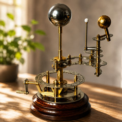 Mechanical Orrery Solar System Model | Brass Rosewood Desk Decor
