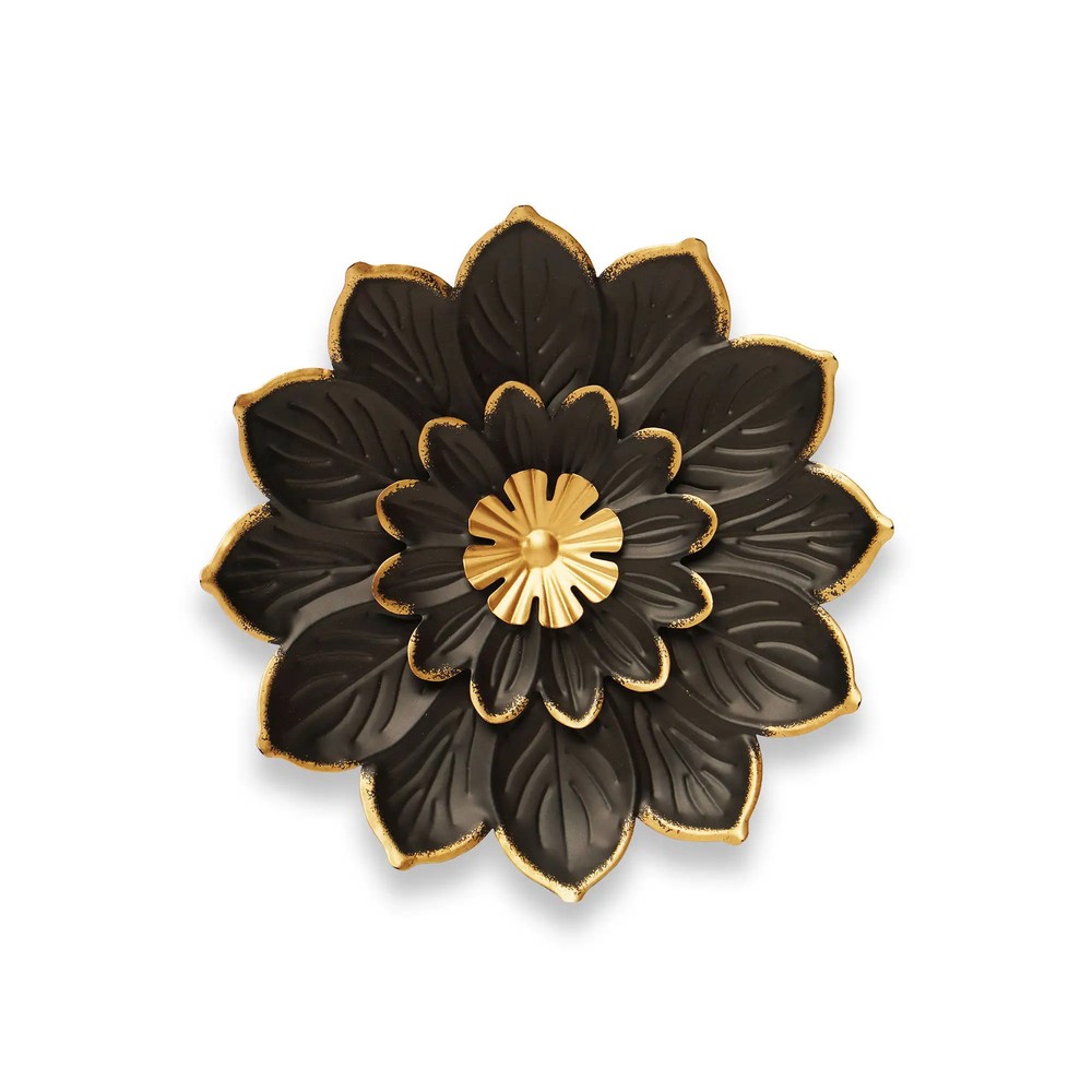 G128 9 IN Black and Gold Metal Daisy-Style Flower Wall Art