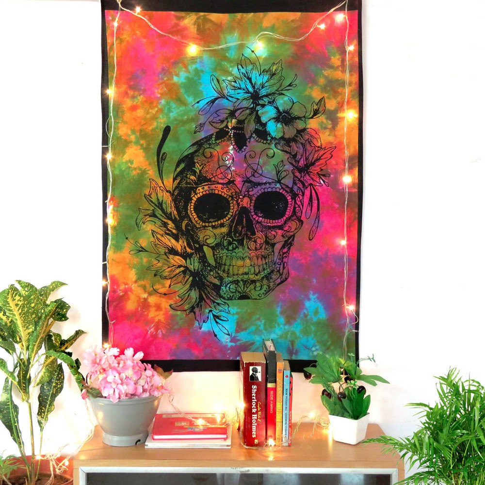 Cotton Floral Skull Tapestry Wall Hanging Poster Indian Home Decor Wall Posters