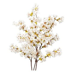 Silk Cherry Blossom Branches, 39.3in Artificial Cherry 3 Pcs-premium White