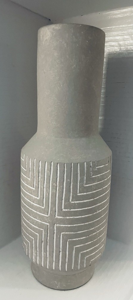 Target Brand Beige Stoneware Vase Geometric Carved Pattern 6.5” X 15”