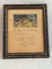 Vintage Poem Saying a Greeting to Mother Picture 5.5 x 4.75 inches Framed