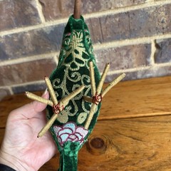 Anke Drechsel Kingfisher Embroidered Velvet Bird Figurine Green Floral Decor