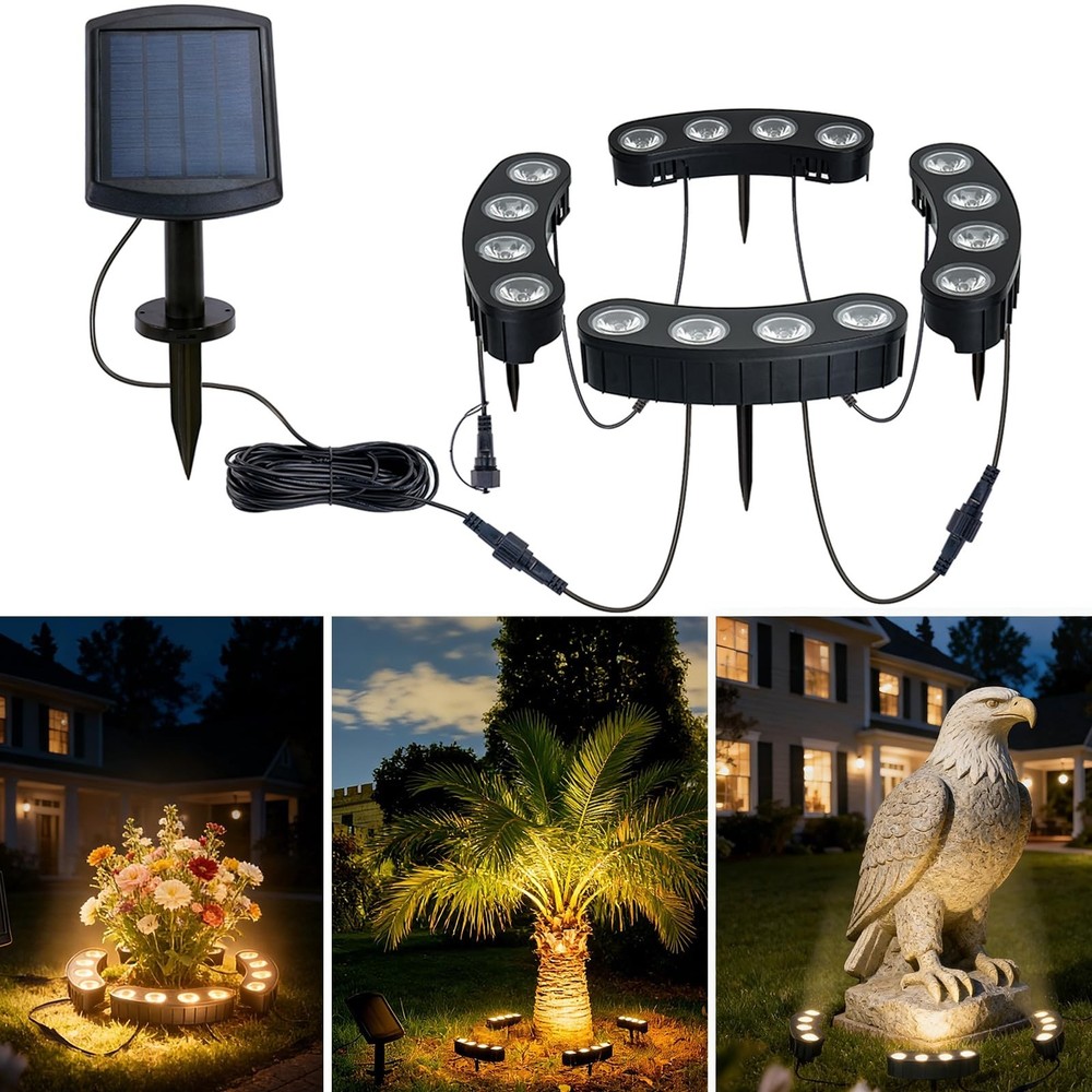 Solar Palm Tree Ring Lights Outdoor, 3-in-1 Tie/Stake/Hang Installation, Warm…