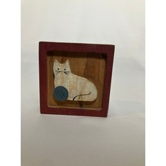 Wooden Cat with Yarn Block Decor Rustic Home Accent Shelf Sitter