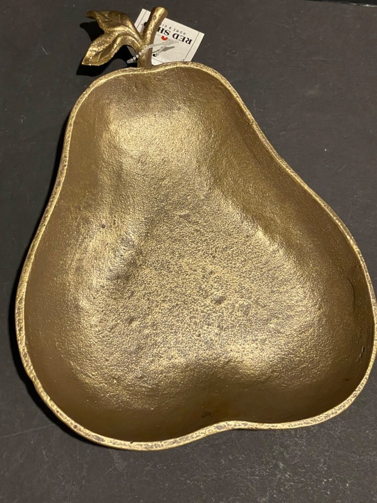 Cast Iron Pear Shaped Large Trinket Dish Decor Bowl Gold Painted 10” New