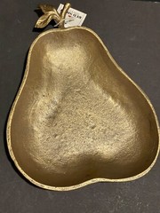 Cast Iron Pear Shaped Large Trinket Dish Decor Bowl Gold Painted 10” New