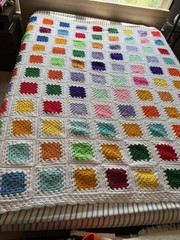 BEAUTIFUL HAND CROCHETED GRANNY SQUARE AFGHAN White Colorful Blocks 75 X 75”