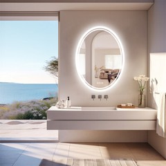 Large Oval LED Bathroom Vanity Mirror with 3 Color lights Dimmable Memory Smart