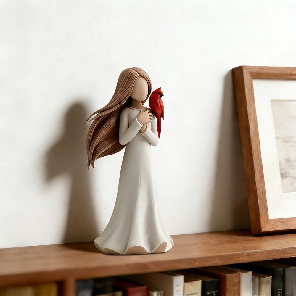 Cardinal & Angel Remembrance Figurine Peace Memorial Statue Hand-made 5.5″ NEW