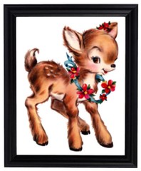 Vintage Image Retro Nursery Brown Deer Flowers Decor Art Wall Print ~ Unframed