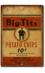 Funny Metal Tin Sign Big Tits Potato Chips Rustic Vintage Bar Workshop Garage