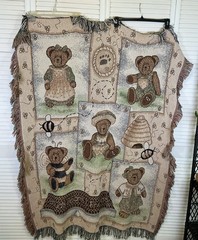 Boyds Bears & Friends Vtg Tapestry Throw Blanket 50×64 Vintage Honeybees Teddy