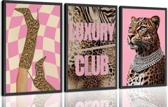 3 Pcs Trendy Cheetah Canvas Wall Art,Fashion Leopard Print Painting Picture W…