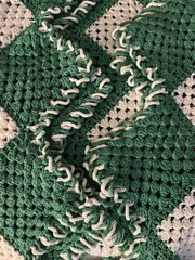 crochet granny square afghan blanket vintage 60 inch By 36 inch Green White