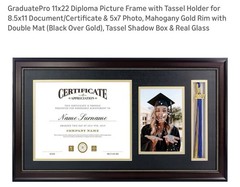 11×22 Diploma Frame w/ Tassel Holder for 8.5×11 Certificate Gold Rim