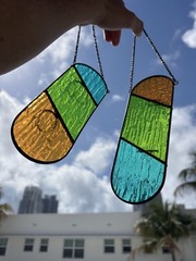 2 Stained glass colorblock suncatcher Candle Holder