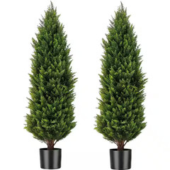 48 In. Artificial Cedar Topiary Trees for Indoor and Outdoor Decor, (Set of 2)
