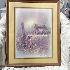 Framed Matted Rustic Barn Landscape Print by Arndres Orpinas