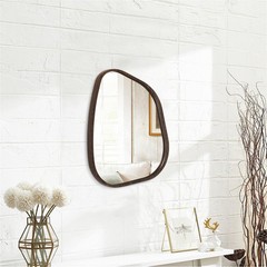 Hlfmvwe Asymmetrical Wall Mirror Irregular Wood Frame Modern Unique