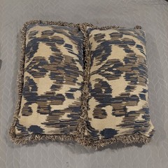 2 Fringed Fabric Pillow Covers Navy Beige Foamcraft Pillow Poly Duck Down Duck